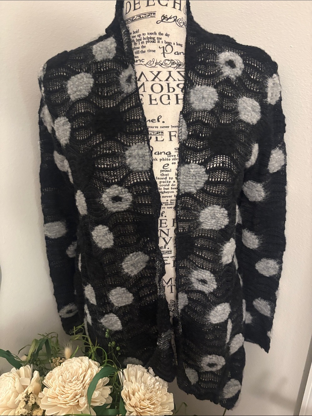 Black & Gray Polka Dot Open-Front Cardigan